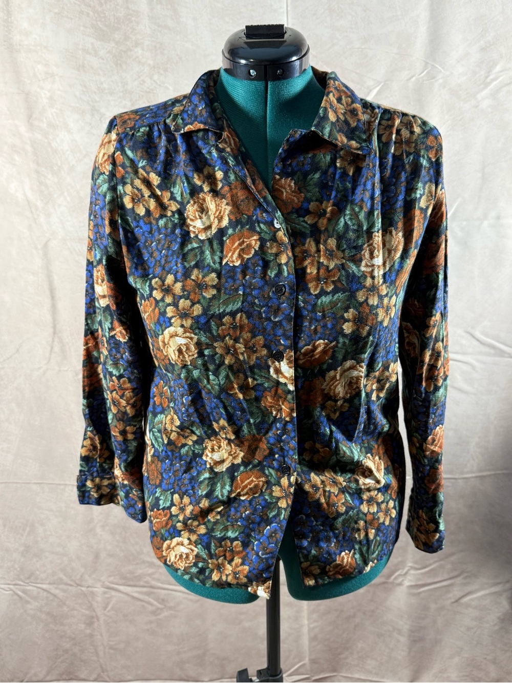 504-Koret Floral Button-Down Blouse in Blue and Brown